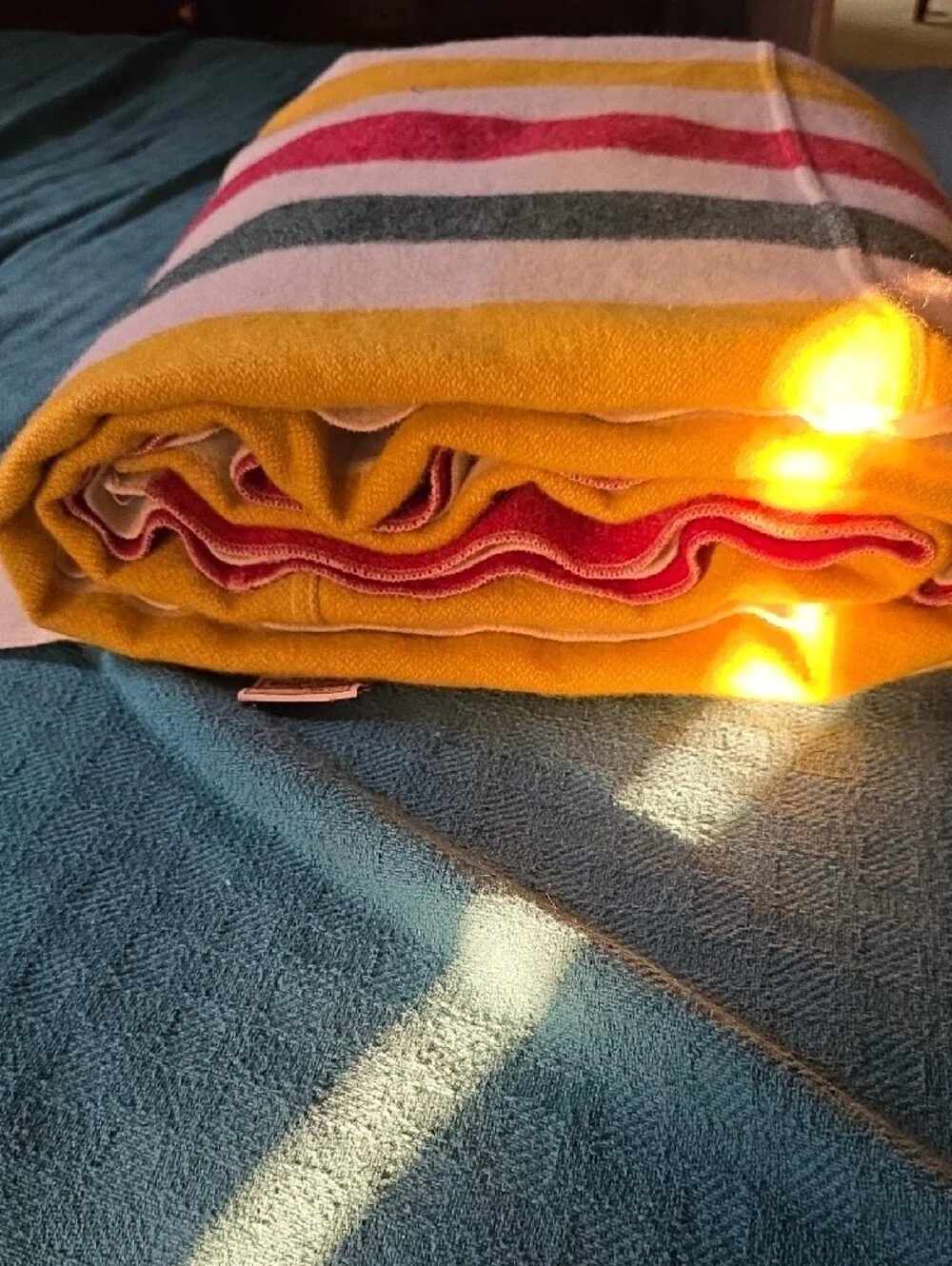 Woolrich Striped Throw Blanket in White, Yellow, Teal & Pink